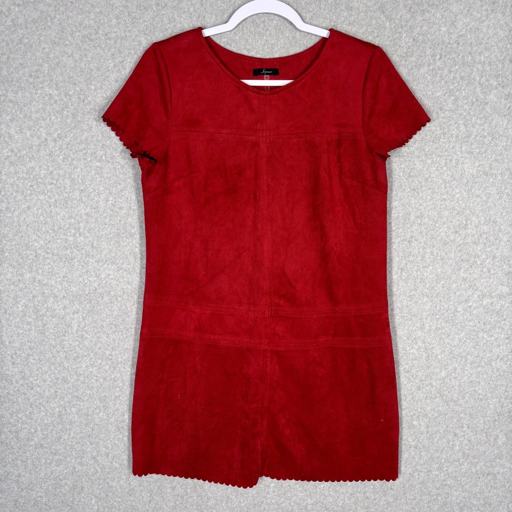 Soprano Faux Suede Dress‎ Medium Rust Red Scalloped Hem Boho Western Festival